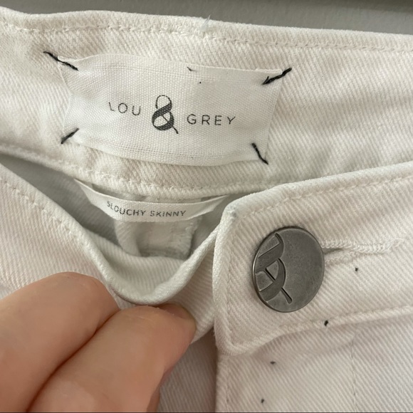 Lou & Grey Slouchy Skinny Off-White Denim Jeans with Black Splatter Paint Design - Picture 6 of 9